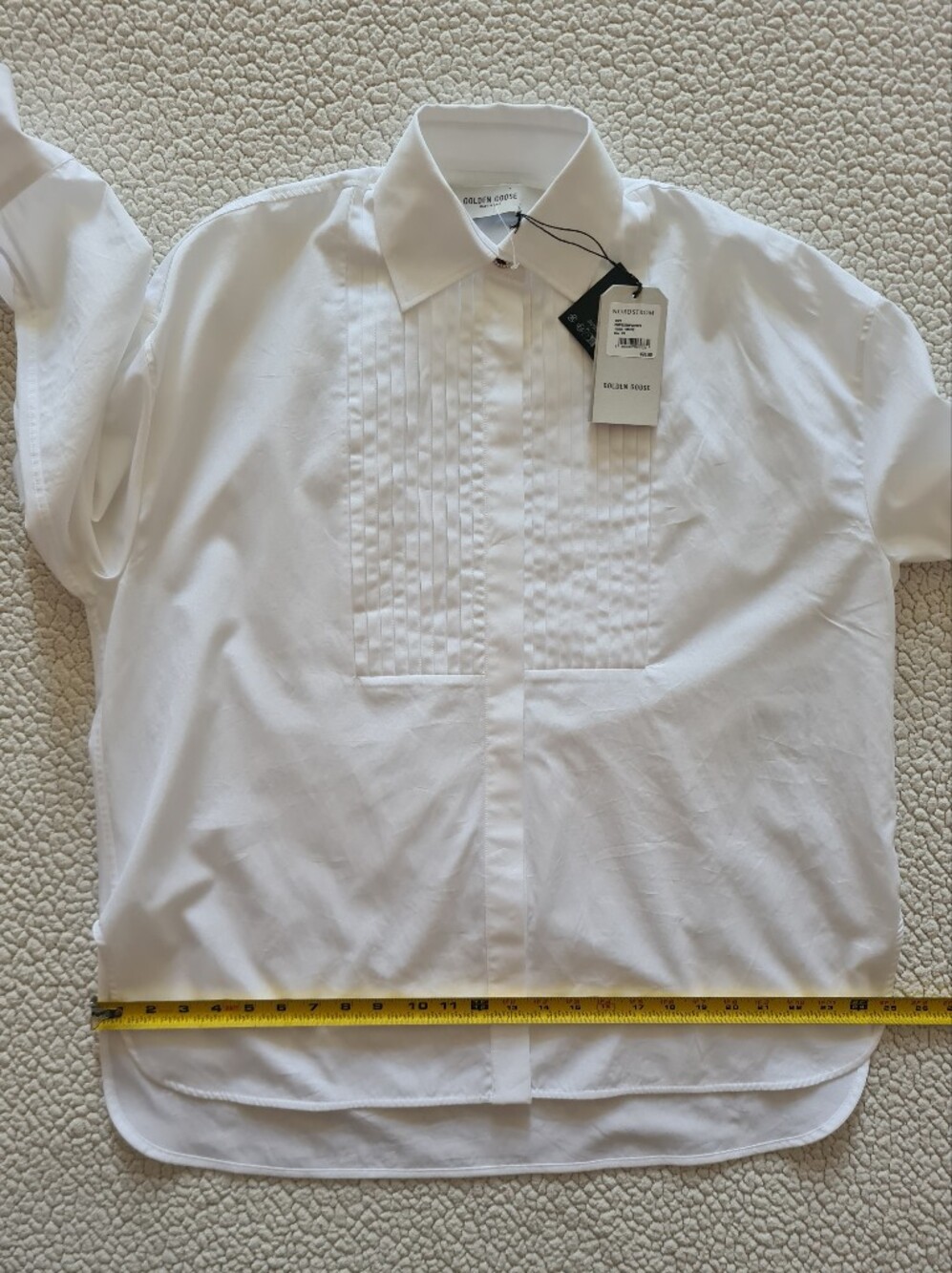 GOLDEN GOOSE Pintuck Bib Oversized Cotton Button-Up Shirt White XS Org $750 - Picture 15 of 16